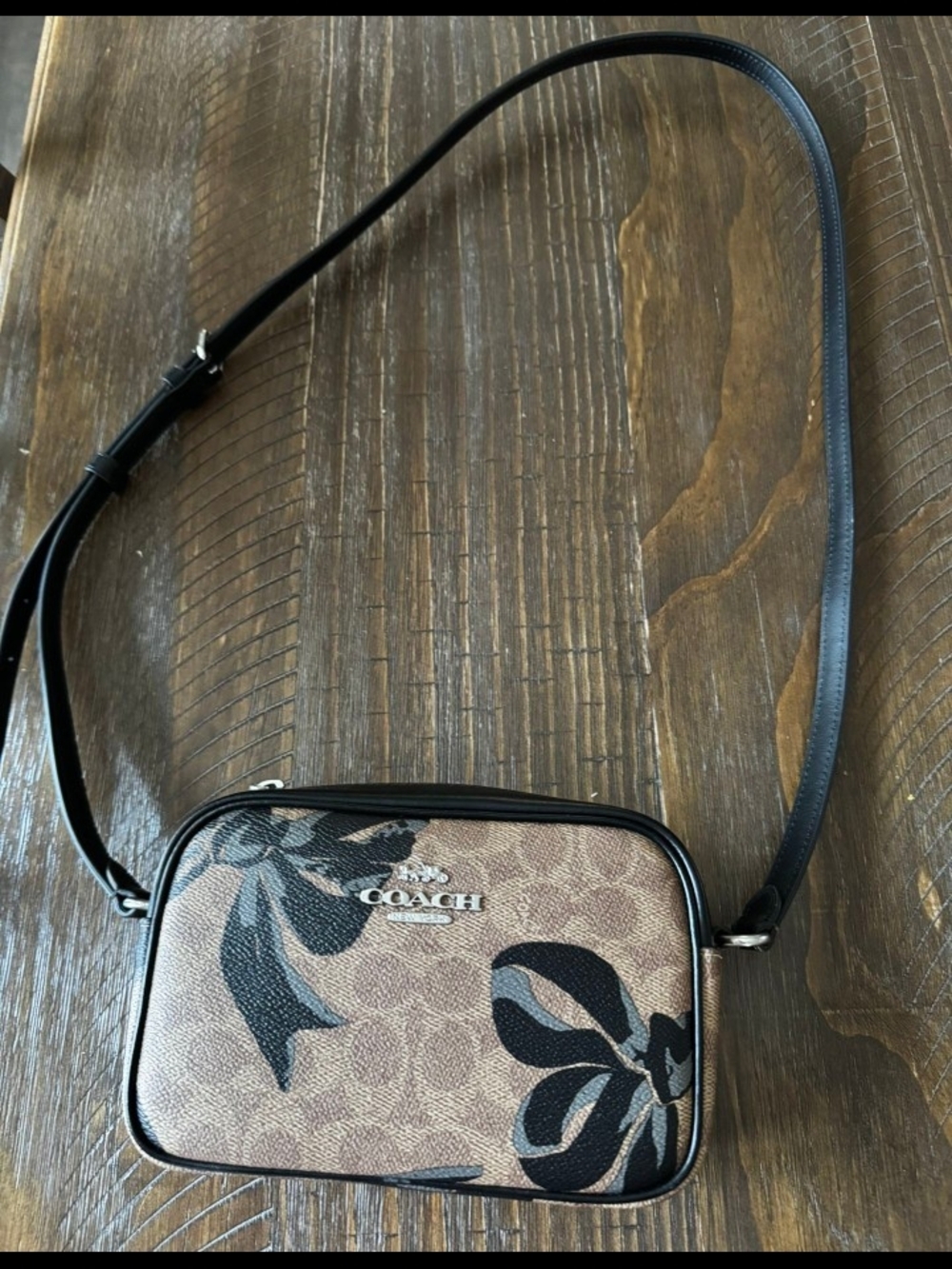 Coach Brown Floral Signature Crossbody with Black Trim